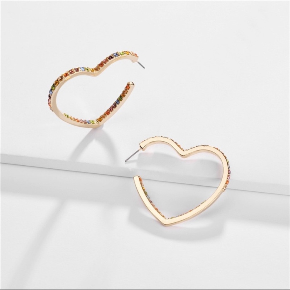 BaubleBar Rainbow Crystalline Heart Hoops